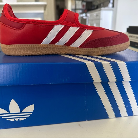 adidas Shoes - adidas Red Sneakers with White Stripes and Gum Sole
